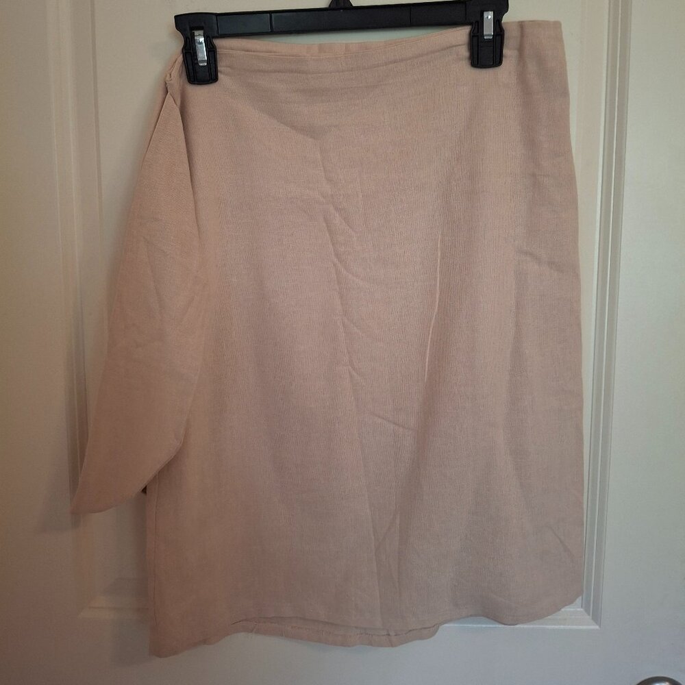 Women's Handmade Tan Linen Wrap Skirt, M